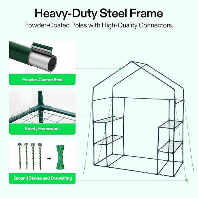 VIVOSUN Transparent 57 x 29 x 77-Inch Mini Walk-in Green House with Windows and Anchors, Plant Garden Hot House