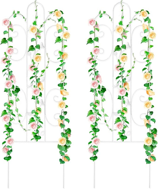 2 Pack Metal Garden Trellis for Climbing Plants Outdoor 61''x 18.5" Rose Flower Support Rustproof Sturdy Leaves Garden Trellis for Vegetables Trellis for Potted Plants - White