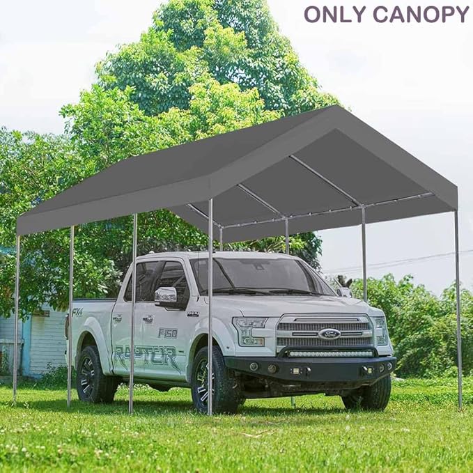 10'x20' Upgraded Carport Replacement Top Canopy Cover for Car Garage Shelter Tent Party Tent with Ball Bungees Grey (Only Top Cover, Frame is not Included)