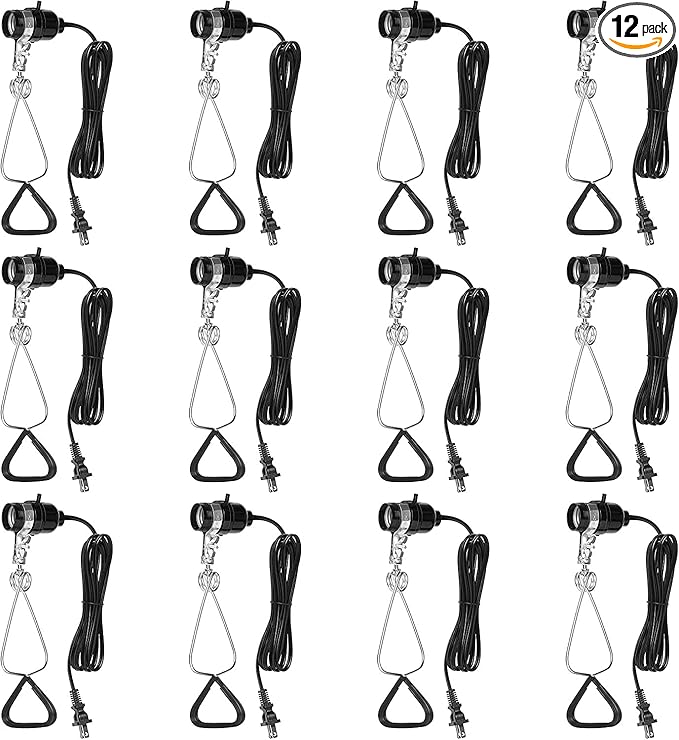 Simple Deluxe E26 Clamp Light Socket, Suit for Max 150 Watt Lamp with 18/2-Gauge 6 Feet Cord, 12 Pack