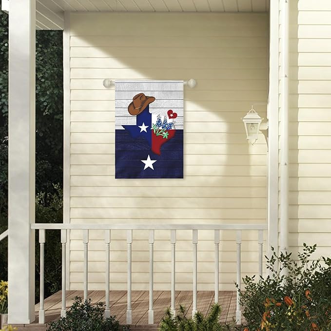 Texas Bluebonnet Garden Flag Cowboy Hat Texas State Yard Flag Americana Western House Banner Polyester Double Sided for Outdoor Wall Yard Patio Window Porch Welcome Banners Gift 28 x 40 Inch