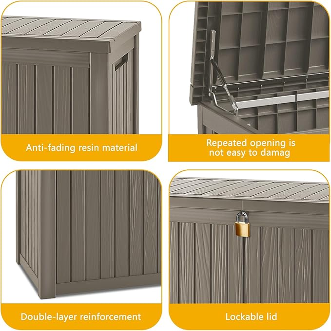 270 Gallon Deck Box, Resin Outdoor Indoor Waterproof Storage Box, Lockable Storage Box With Handle for Patio Furniture - Garden Tools - Swimming Pool Tools UV-Resistant, Brown