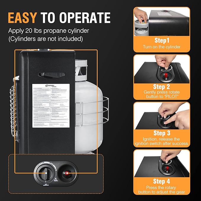 18,000 BTU Propane Heater for Garages, Construction sites and yards, Propane Cabinet Heater Quiet with Gas Regulator and Hose, Heating Area Up to 450 sq. Ft(Black)