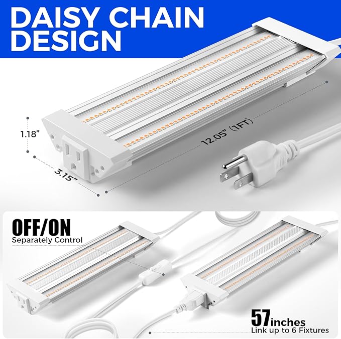 Barrina TX18 1FT LED Grow Light, 18W(90W Equivalent), High PPFD, Super Bright, Full Spectrum Grow Lights for Seed Starting, Greenhouse, Vegetables, Plant Shelves with On/Off Switch, Linkable, 1 Pack