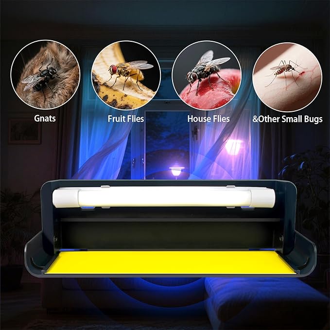 2 Pack UV Fly Light Trap Indoor for Home Gnat Traps for House, Wall Sconce Fly Light Bug Catcher for Kitchen House & Restaurant Fruit Flies Garage & Warehouse with 5 Sticky Glue Boards 6.5 ft Cord