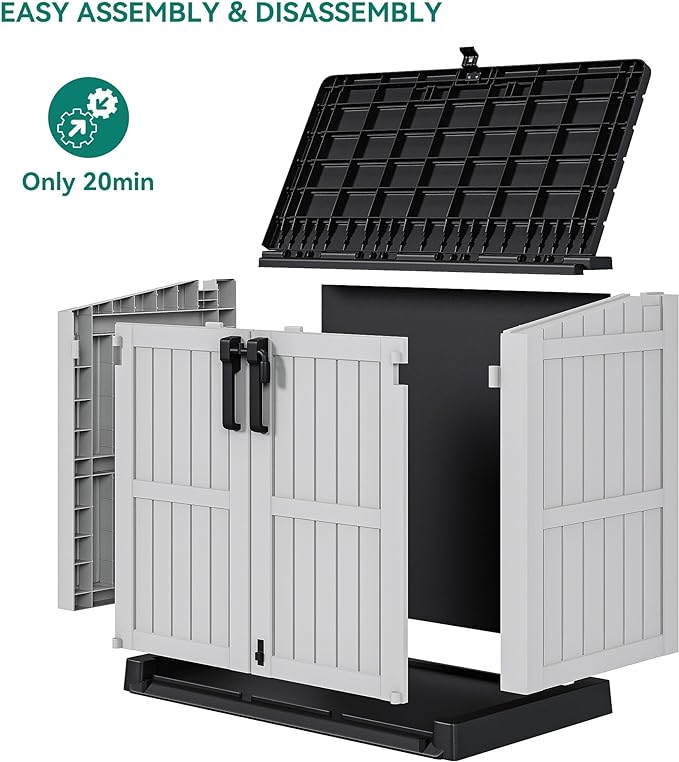 YITAHOME 36 cu ft Resin Outdoor Storage Shed, Weather-Resistant Horizontal Tool Shed, Waterproof Outdoor Storage with Lockable Doors & Air Vent for Trash Cans, Garden Tools (Light Gray)