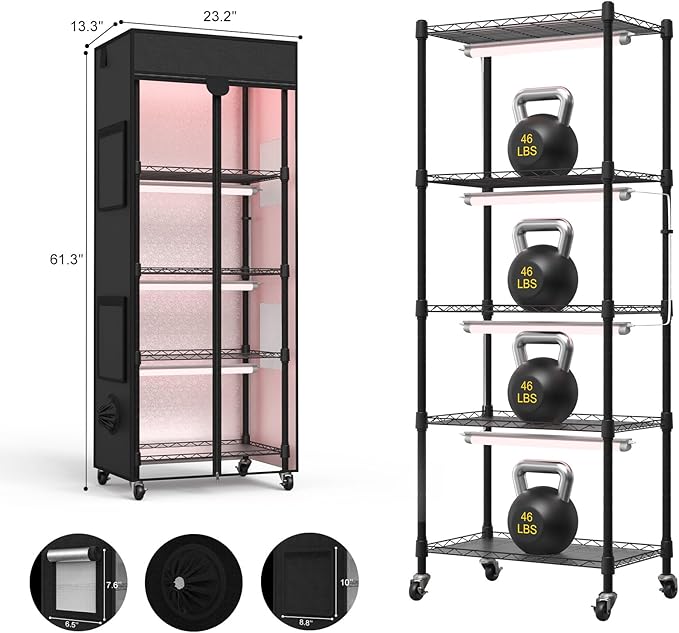 Indoor Greenhouse with Grow Light, 5 Tier 23.2" L×13.3" W×61.3" H Indoor Green House, with 96W Full Spectrum Growing Lamps，Metal Indoor Greenhouse for Seed Starting