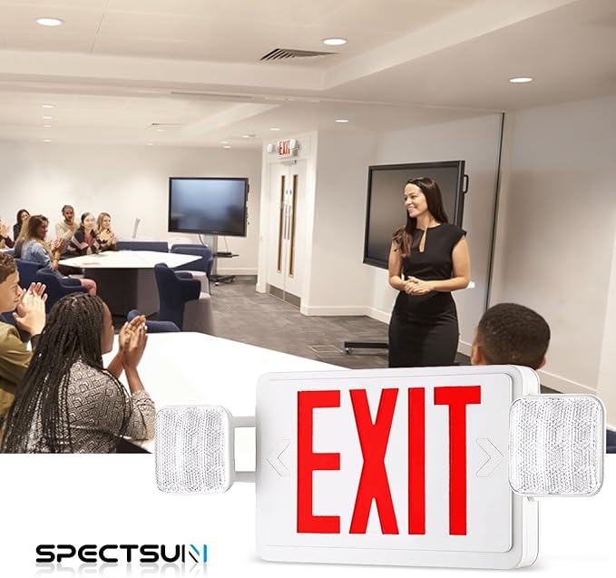 SPECTSUN 6 Pack Exit Sign with Emergency Light, Red Emergency Exit Lights with Battery Backup-Ebulb Emergency Power Led Light Bulb,Elm2 Emergency Light,Emergency Lights for Home Power Failure