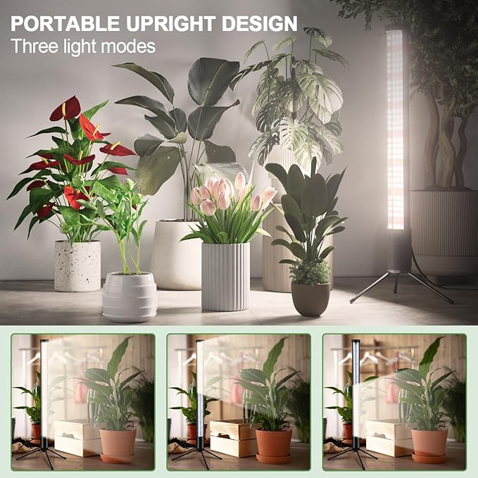 T10 Vertical Grow Light, 6000K Full Spectrum Desktop Plant Light 16.7",Hung or Stood, with 3 Modes & 5 Dimming Levels, Suitable Small & Medium Plants Indoors, Auto On Off Timing 4/8/12/18Hrs (1)