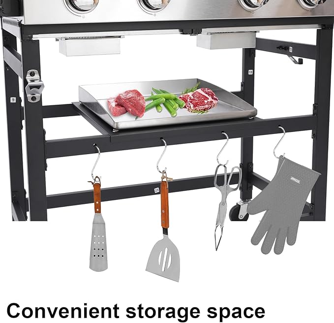 2 in 1 Propane Griddle Grill Combo 38200 BTU, 4-Burner Propane Gas BBQ Grill with 2 Foldable Side Table for Outdoor Cooking Camping Patio Backyard (propane+griddle)