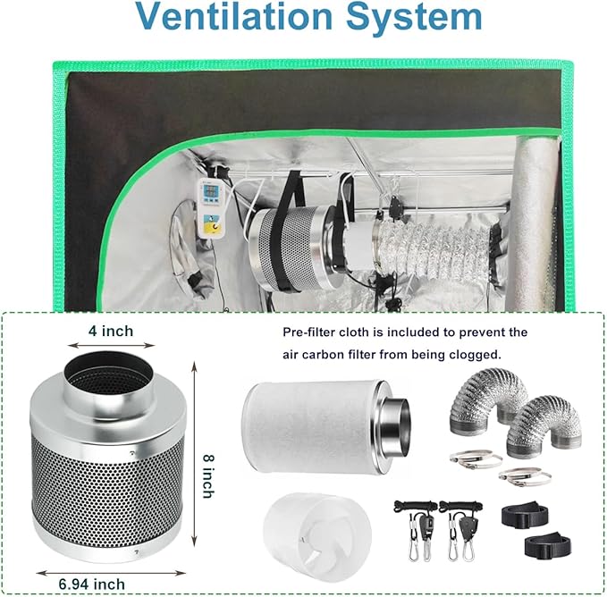 Grow Tent Kit Complete System High Reflective Mylar Indoor Grow Tent Hydroponics Growing Tent with Full Spectrum LED Grow Light Observation Window, Ventilation Fan,Carbon Filter (40"x40"x80")