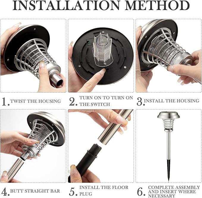 Qualirey 4 Pcs Solar Bug Zapper Waterproof Outdoor Mosquito Zapper Killer and Lighting Repellent Lamp for Indoor Outdoor Use Garden Patio, Purple and White Light(Stainless Steel,Silver)