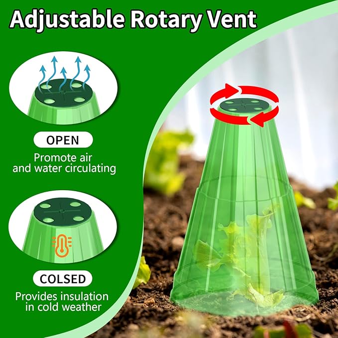 Garden Cloches for Plants, 20 Pack Garden Cloche with Rotary Vent, Reusable Bell Plant Covers with 40Pcs Ground Stakes, Plant Cloche Protectors from Animals Snails Birds Chickens, 7.9" H X 6.7" D