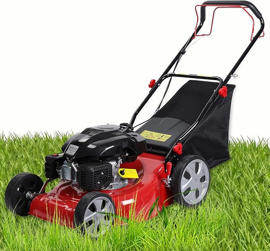 Self Propelled Gas Lawn Mower, 20" with 141cc 4-Cycle Engine 3-in-1 Self-Propelled Lawn Mower Push Lawn Mowers with 50L Grass Tank, Big Wheels Grass Catcher Red