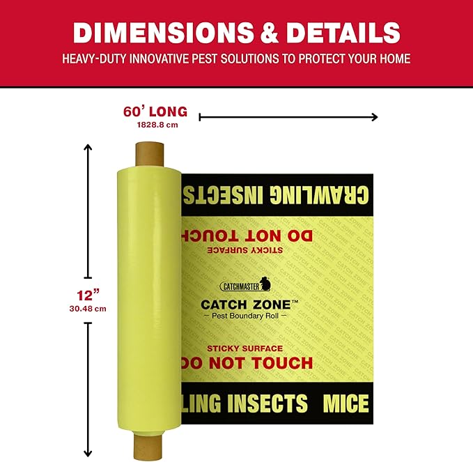 Catchmaster Catch Zone Pest Boundary Roll 1-PK 60FT, Adhesive Mouse Traps Indoor, Spider, Lizard, & Ant Sticky Traps for Crawling Insects, Pest Control Glue Traps for Warehouse, Basement, & Kitchen