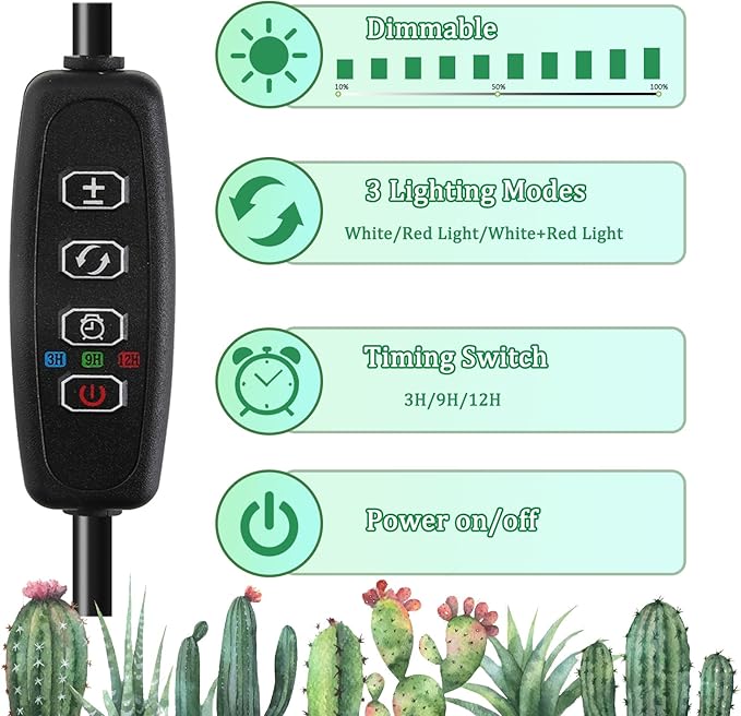 Grow Lights for Indoor Plants 20 LED, Indoor Plant Growing Lights Full Spectrum Auto ON Off with 3/9/12H Timer, Clip on PlantGrow Light Strips for Seed Starting 9 Dimmable Levels,2Packs