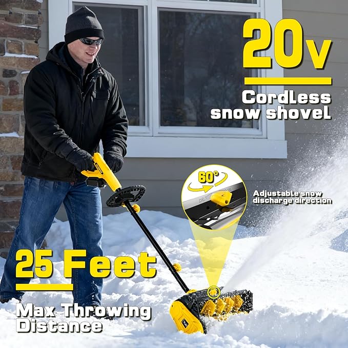 Cordless Snow Shovel, 20V Electric Snow Blower Compatible with De-Wait(No Battery), 13.5 Inch Cordless Snow Removal Shovel with Directional Plate - Yellow