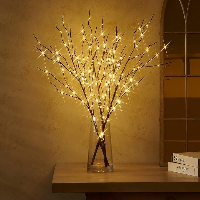 Fudios Branch Lights Plug in with Timer Willow Branches with Lights for Vase Twig 32IN 150 LED Outdoor and Indoor Holiday Party Decor 2Set