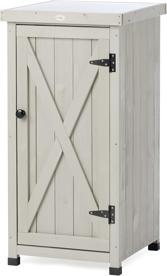 Outdoor Storage Cabinet for Patio, Garden Potting Bench Table with Shelves & Metal-Tabletop, Wooden Planting Work Station, Weatherproof