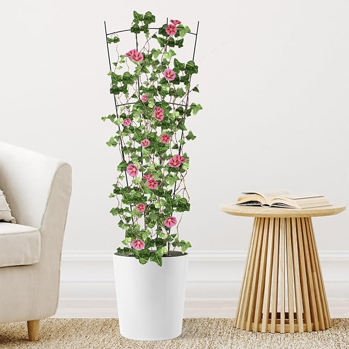 4 Pack 32'' Plant Trellis Indoor - Metal Trellis for Climbing Plants Indoor, Garden Trellis for Climbing Plants Outdoor Houseplants Flowers Vine Ivy, Fan Shape, Black