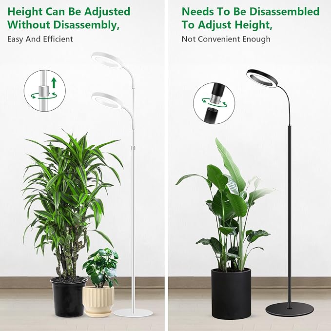Floor Grow Lights for Indoor Plants, Full Spectrum Plant Light with 68" Stand for Growing Large Tall Plants, White Halo Grow Lamp with 6/12/16H Timer, 3 Light Modes, 5 Dimming