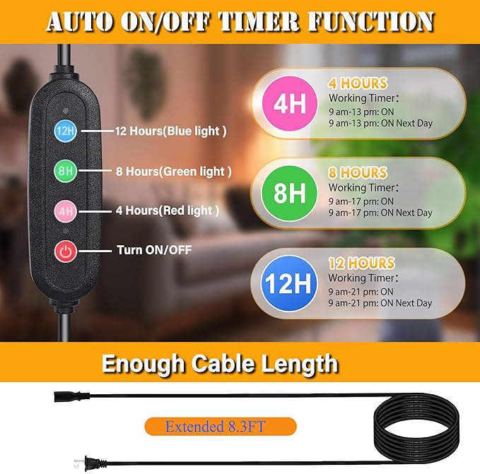 Grow Light with Tripod Stand and Timer, Sunlight Full Spectrum Grow Lights for Seed Starting, 25W 2000Lm LED Growing Lamps for Tall Plants, Bonsai Tree, Height Adjustable 12"-48"