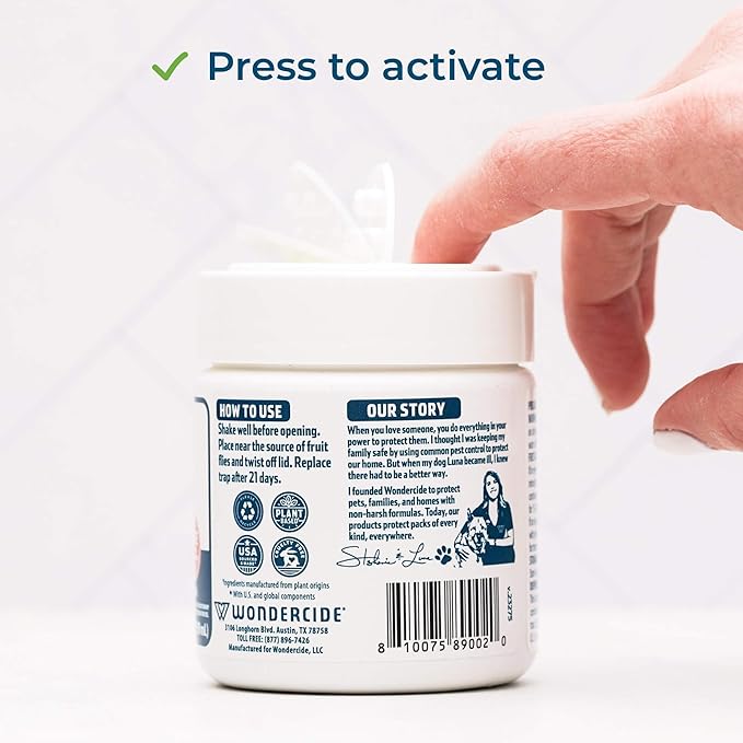 Wondercide - Fruit Fly Traps for Indoors - Fruit Fly Killer - Pet and People Safe - Made in USA & Plant Based - 5.4 oz - 2 Pack