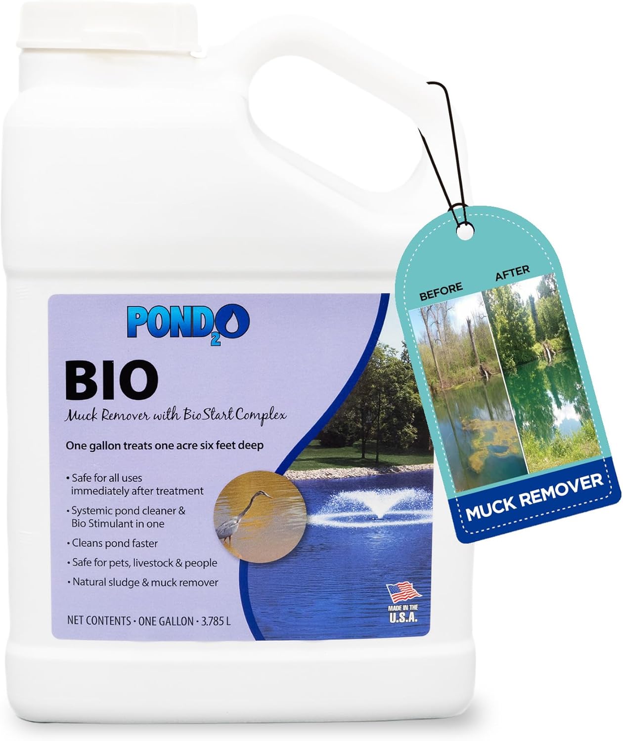 Pond Algae Remover with BioStart Complex – Pond Cleaner for Outdoor – Organic Waste & Buildup Reducer, 1 Gallon (Covers 1 Acre) – Made in USA