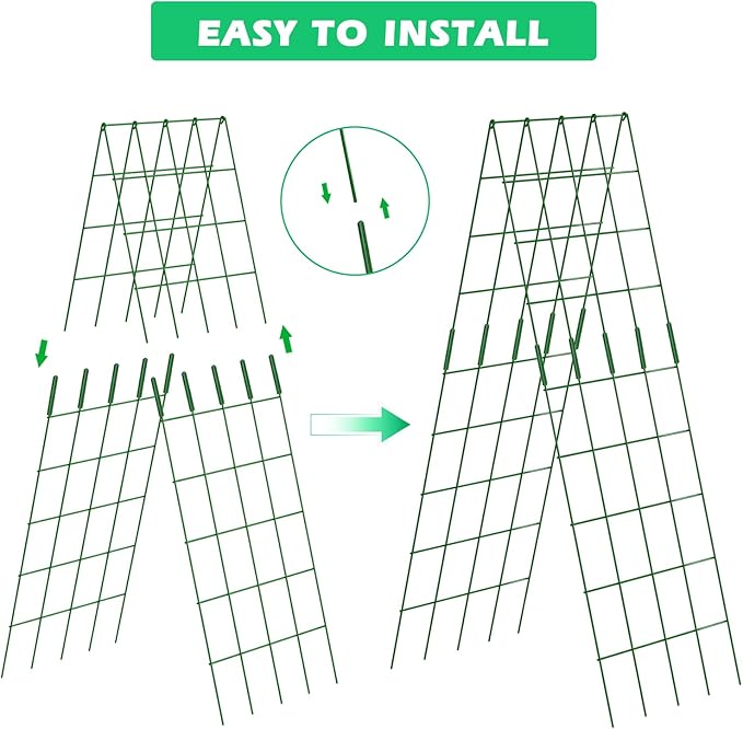 DoCred Cucumber Trellis, 59" High 2 Pack Foldable A Frame Trellis for Raised Bed Climbing Plants, Vegetables, Includes Plant Support Clips, Twist Ties, Plastic Ties- Made from PVC-Coated Steel