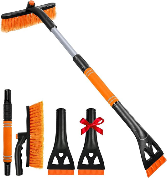34" Extendable Ice Scrapers for Car Windshield 2-in-1 Snow Brush for Car Snow Scraper for Snow Scraper and Drush with Ergonomic Foam Grip for Cars Trucks SUV with 360° Pivoting Brush Head Orange 1PCS