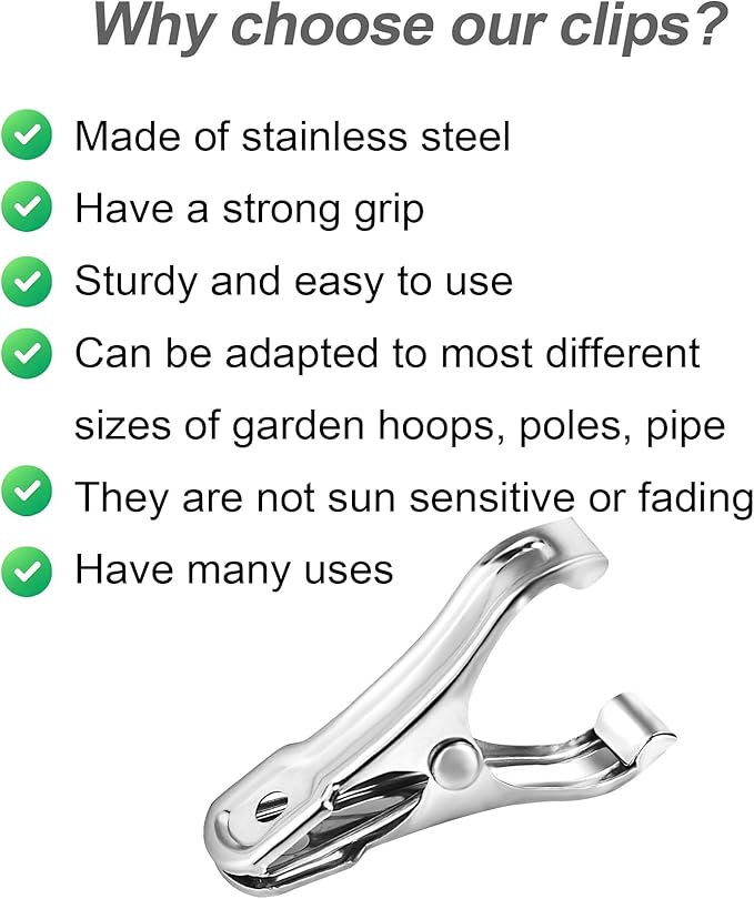 80 Pcs 2inches Gardening Clips for Netting, Metal Clamps Made of Stainless Steel, Have a Strong Grip of Greenhouse Clips Keep the Plant Cover on Garden Hoops