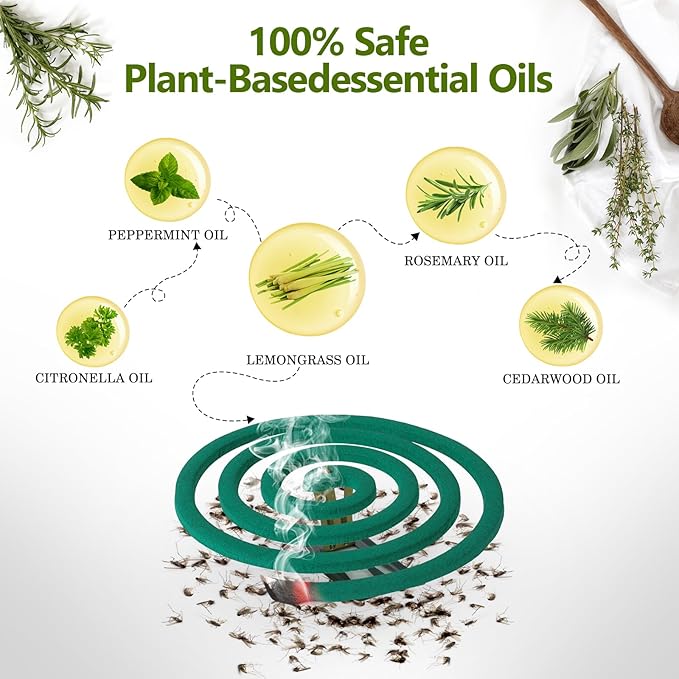 Mosquito Repellent Coils -Mosquito Repellent Outdoor Patio Fresh Scent,Use Reaches Up to 10 feet, Each Mosquito Coils Burns for 5-7 Hours (Contains 20 coils & 2 Stands)