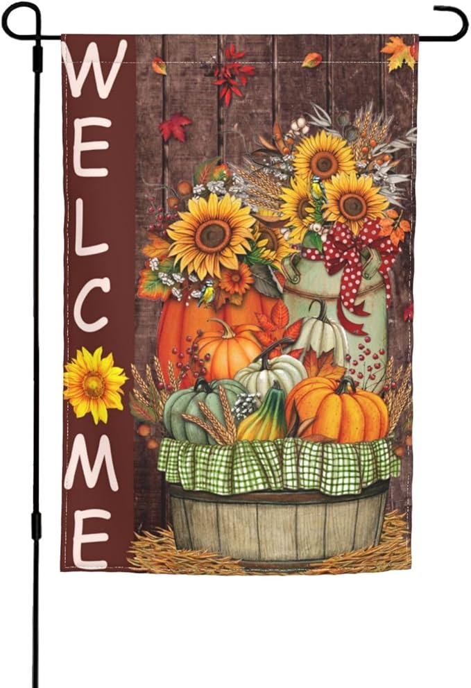 Halloween Pumpkin Fall Bird Autumn Retro Sunflower Garden Flag Welcome Party Outdoor Outside Decorations Picks Home House Garden Yard Decor 12x18 Inch