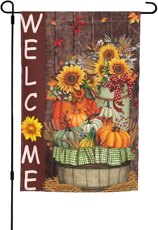 Halloween Pumpkin Fall Bird Autumn Retro Sunflower Garden Flag Welcome Party Outdoor Outside Decorations Picks Home House Garden Yard Decor 12x18 Inch