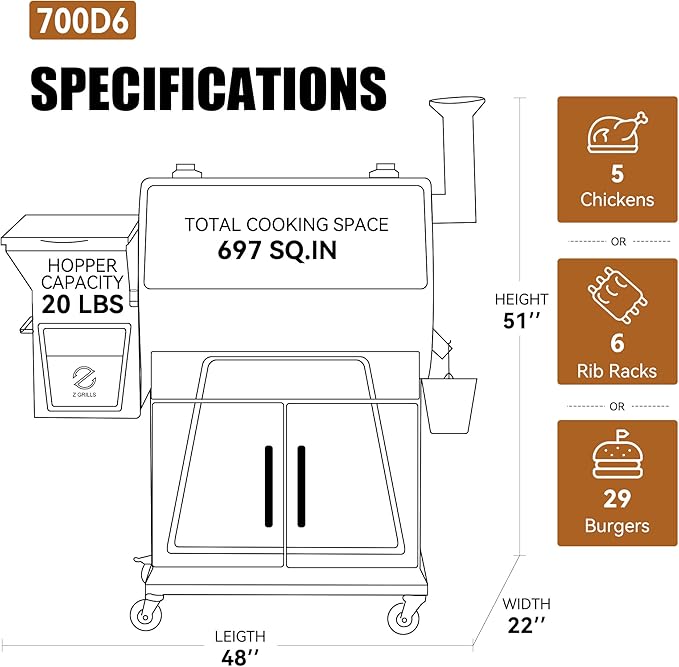 Z GRILLS Pellet Grill Smoker with PID 2.0 Controller, LCD Screen, 2 Meat Probes, Huge Storage Cabinet, 697 sq in Cooking Area, Rain Cover for Outdoor BBQ, 700D6, Bronze