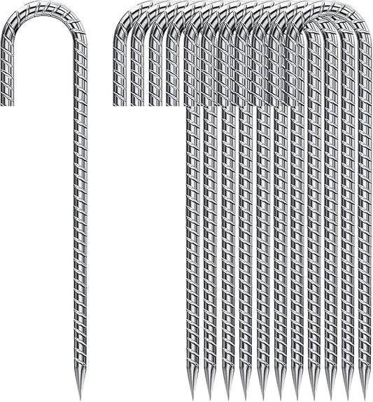 Ground Stakes 12 Inch, Yard Camping Stakes J Shaped 20 Pack Rebar Heavy Duty for Garden Dog Fence Inflatable Camping Chicken Coop Accessories