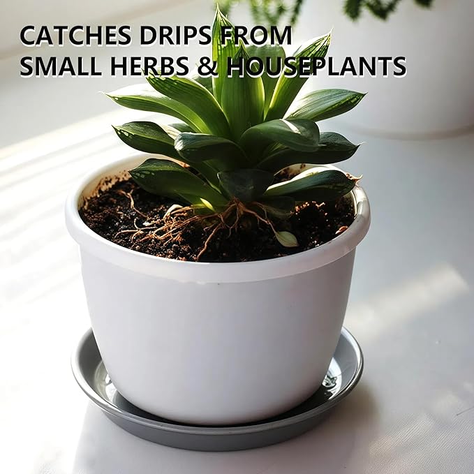 9 Pack Gray Plant Saucer Set, 3×8 inch 3×10 inch 3×12 inch Durable Heavy Duty Plastic Pot Trays, Large Planter Saucers Water Catcher Plates, Round Drip Trays for Indoor Outdoor Gardening