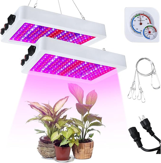 Supervitae 2 Pack 1000 watt LED Grow Lights for Indoor Plants Full Spectrum Growing Tent Lamps with Veg & Bloom & Veg-Bloom 3 Modes, Daisy Chain and Temperature Hygrometer for Vegetable and Flower