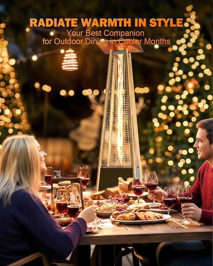 Pyramid Patio Heater, 48000 BTU Fast Heating Outdoor Propane Heater for Wide Area with Wheels & Weatherproof Cover, Triple Protection System for Patio, Yard, Pool, Garden