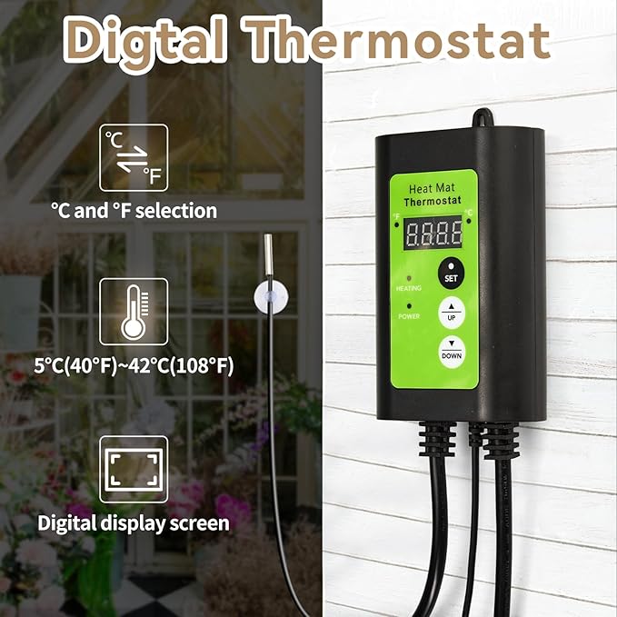 Greenhouse Heater with Digital Thermostat, 1500W Electric Outdoor Heaters for Patio, Fast Heating, Overheat Protection, Dustproof Design for Grow Tent, Green House, Flower Room, YE