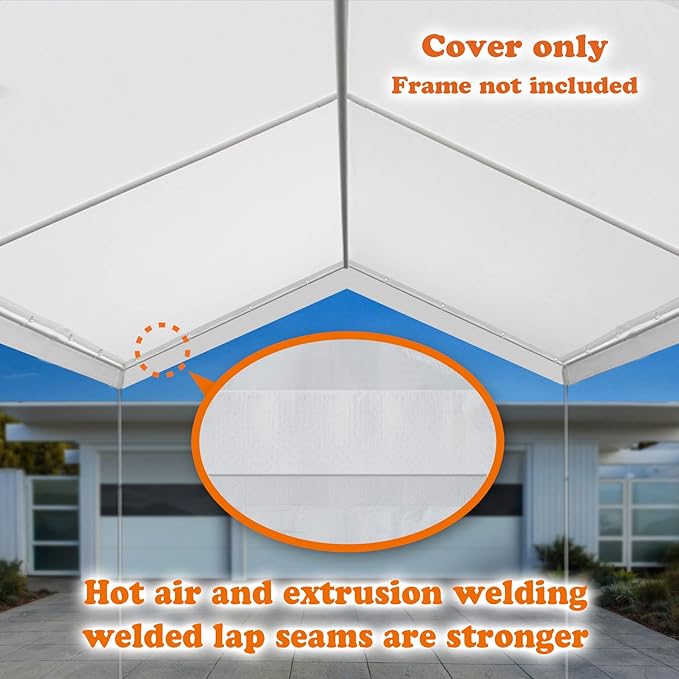 Strong Camel 10'x20' Carport Replacement Canopy Cover for Tent Top Garage Shelter Cover with Ball Bungees (Only Cover, Frame is not Includ (White, 12 x 20')