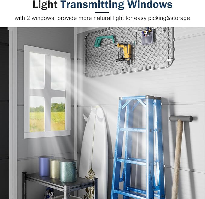 Restland Resin Storage Shed with Floor 8x6 FT Outdoor Waterproof Wider Door Plastic Sheds Kit for Backyard Garden Patio Lawn Tools, Gray