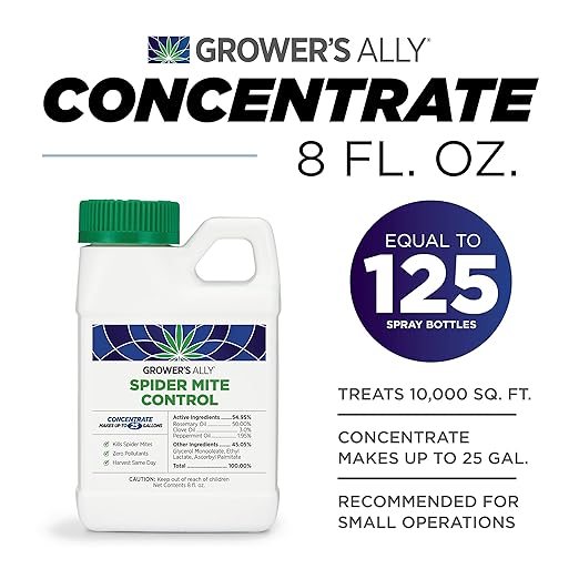 Grower's Ally Spider Mite Control | 8 oz Concentrate, Makes 25 Gallons | Insecticide and Miticide for Plants | OMRI Listed