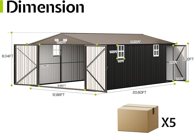 Jocisland 13.2x20.7x8 FT Heavy Duty Carport, Metal carport with 2 Lockable Doors & 4 Windows, Carport Canopy for for Truck, Car, Garbage Can, Tool, Lawnmower, Dark Gray