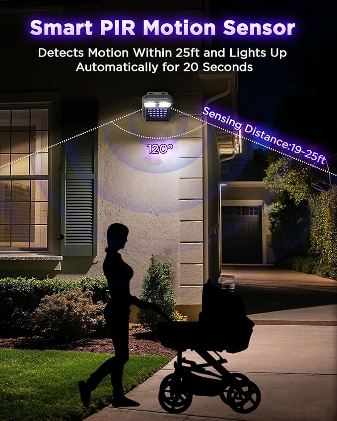 2-in-1 Solar Bug Zapper Outdoor Waterproof with Motion Sensor Light, Cordless Mosquito Zapper Outdoor with 3 Modes, Rechargeable Fly Trap Mosquito Killer Lamp for Patio (Black)