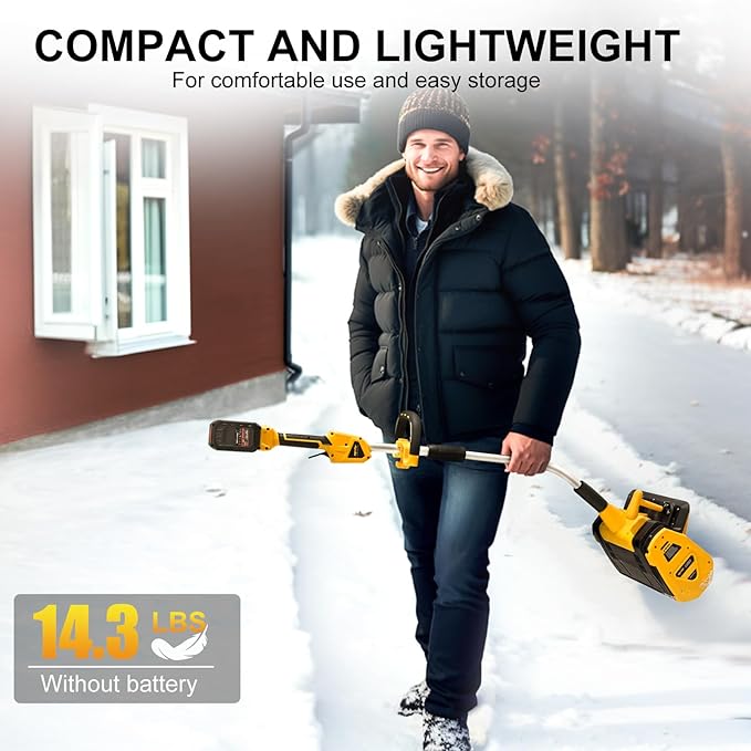 40V Cordless Snow Shovel Compatible with Dewalt 20V Battery(Tool Only), Electric Power Snow Thrower, Handheld Snow Blower with 13.2" in. Width 8" in. Depth, 26.5' ft Throwing Distance