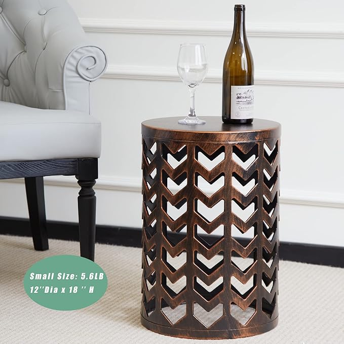 Y&M Nesting Side Table, Set of 3 Stacking Coffee Tables for Living Room End Tables, Outdoor Decorative Garden Stool with Heavy Duty Modern Industrial Decor - Black with Bronze (Ship from US)