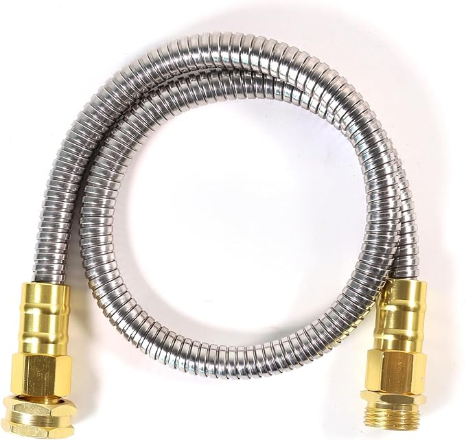 Short Metal Garden Hose 3 ft – 304 Stainless Steel Water Hose Leader, Flexible Hose Extension, Small Lightweight Hose Extender,No Kink Outdoor Hose (3 ft)