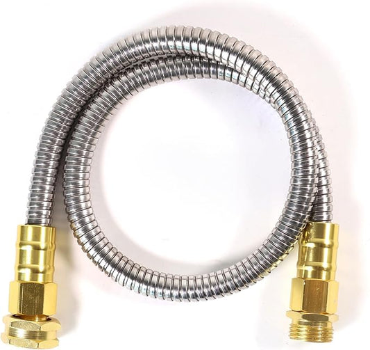 Short Metal Garden Hose 3 ft – 304 Stainless Steel Water Hose Leader, Flexible Hose Extension, Small Lightweight Hose Extender,No Kink Outdoor Hose (3 ft)