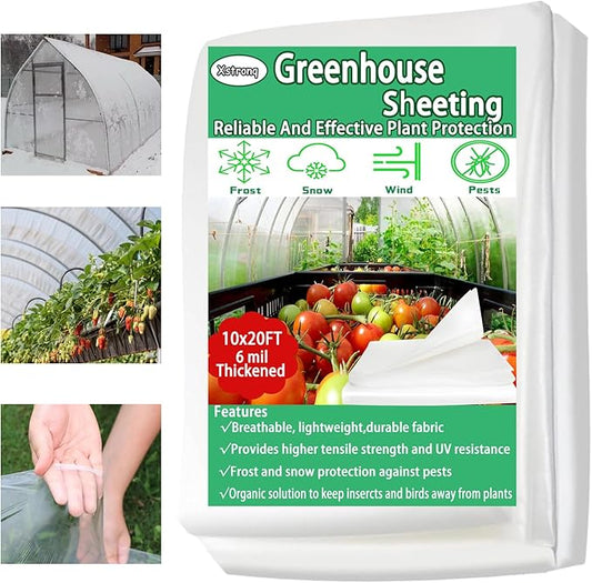 10FTx20FT Greenhouse Plastic Sheeting, 6 Mil Thick Clear Polyethylene Film, Waterproof Wind Frost Dust UV Resistant Green House Plastic Covering for Outdoor Plant, Garden, (10ft x 20ft)